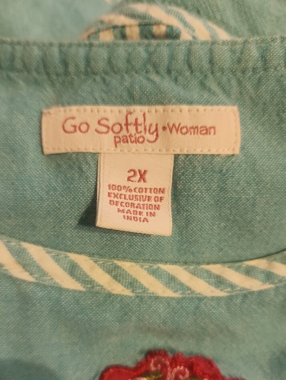 Go Softly Women's Light Blue Embroidered Striped Dress Plus Size 2X - Picture 5 of 6